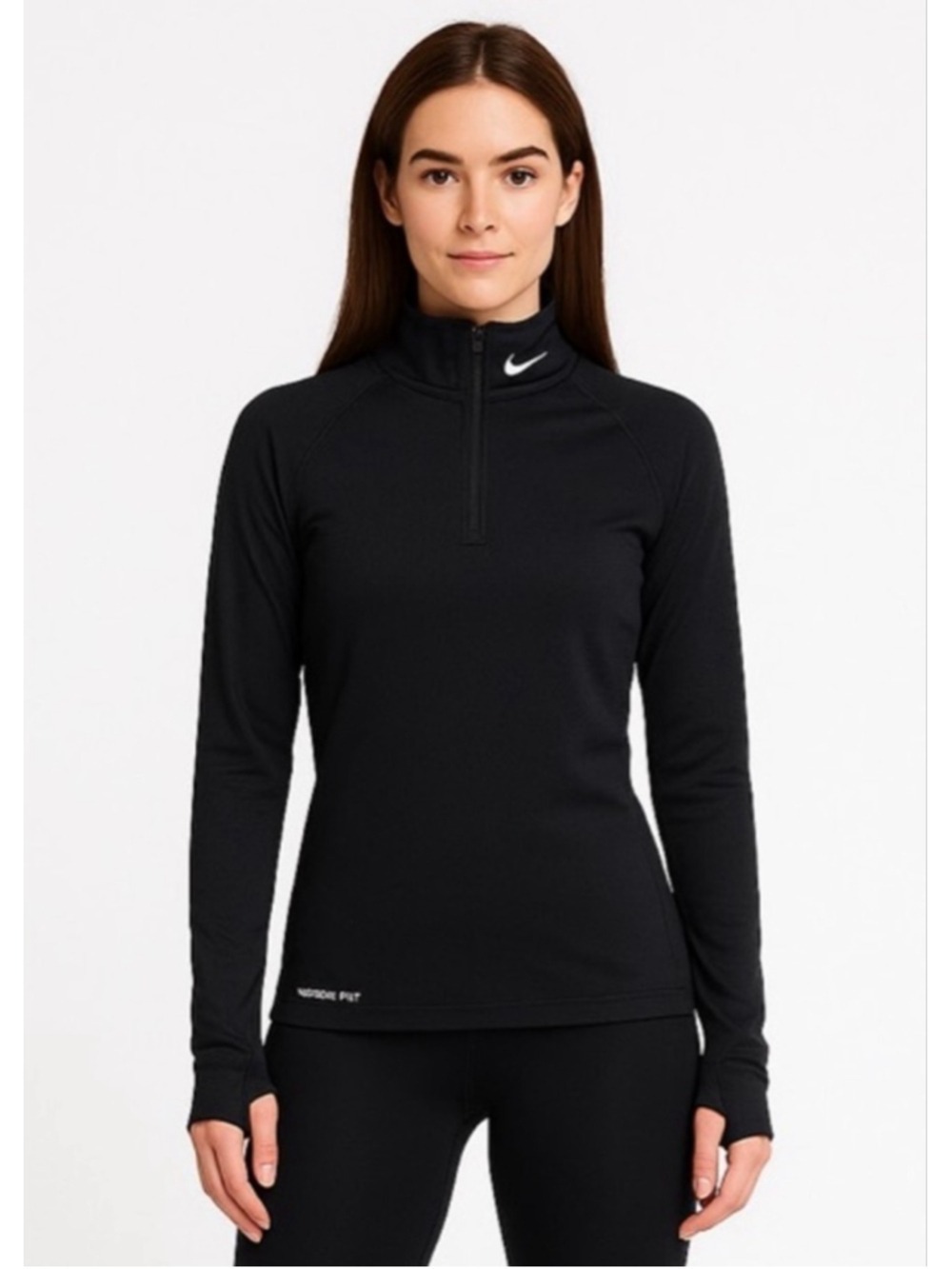 Nike Therma-Fit Black Half Zip Pullover Top Women’s M – Thumbholes, Fleece-Lined